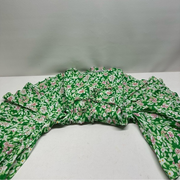 French violet boutique balloons sleeves Floral Green and Pink mini  Dress L - Picture 12 of 13